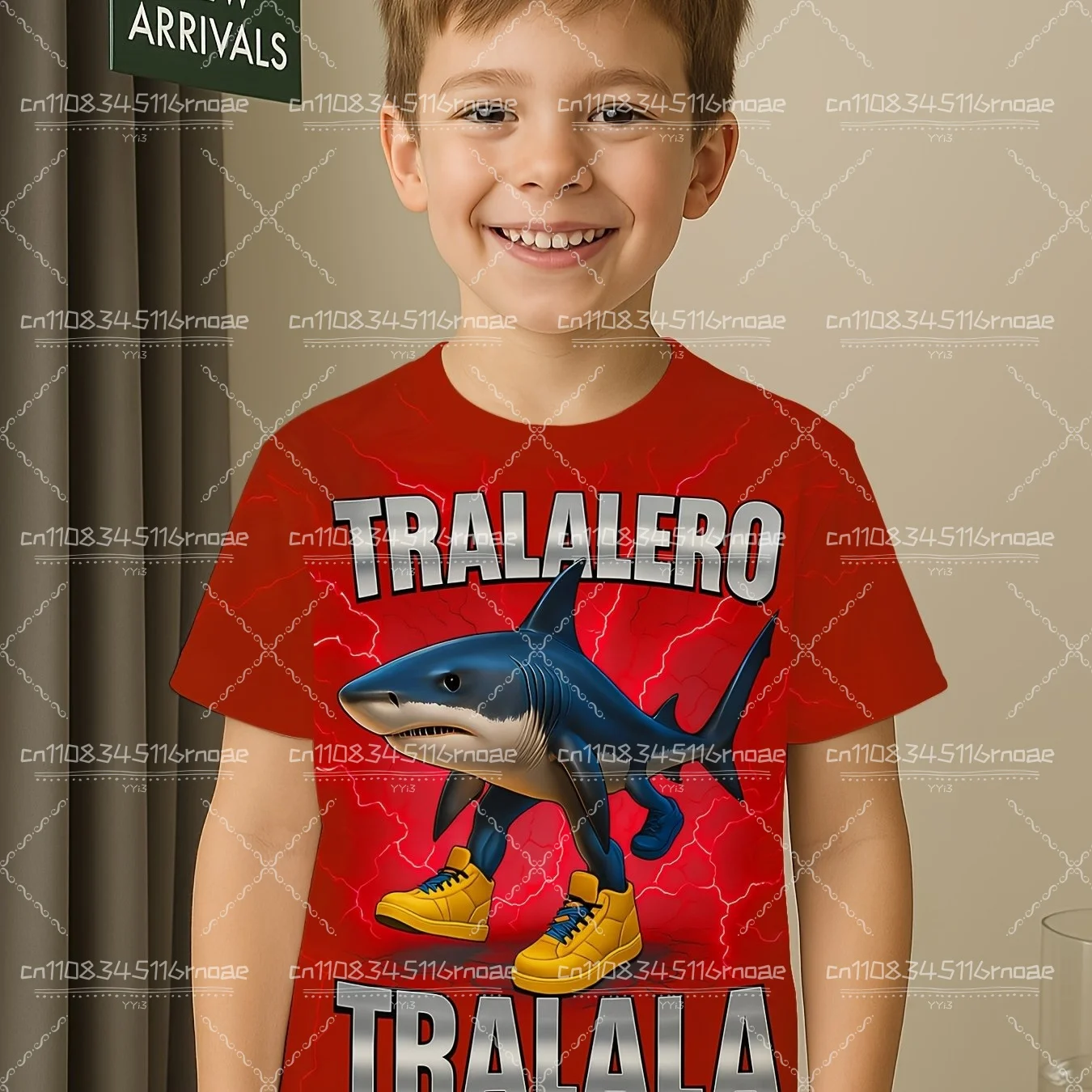 

Повседневная летняя футболка Tralalalero с рисунком акулы для мальчиков, дышащий топ с круглым вырезом и короткими рукавами с 3D принтом