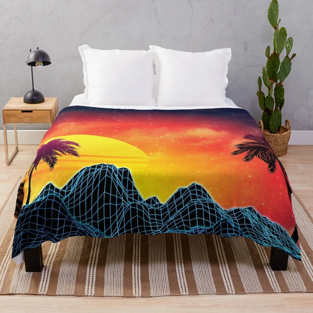 

80s retro aesthetic vaporwave sunset Throw Blanket Luxury blankets ands wednesday Blankets