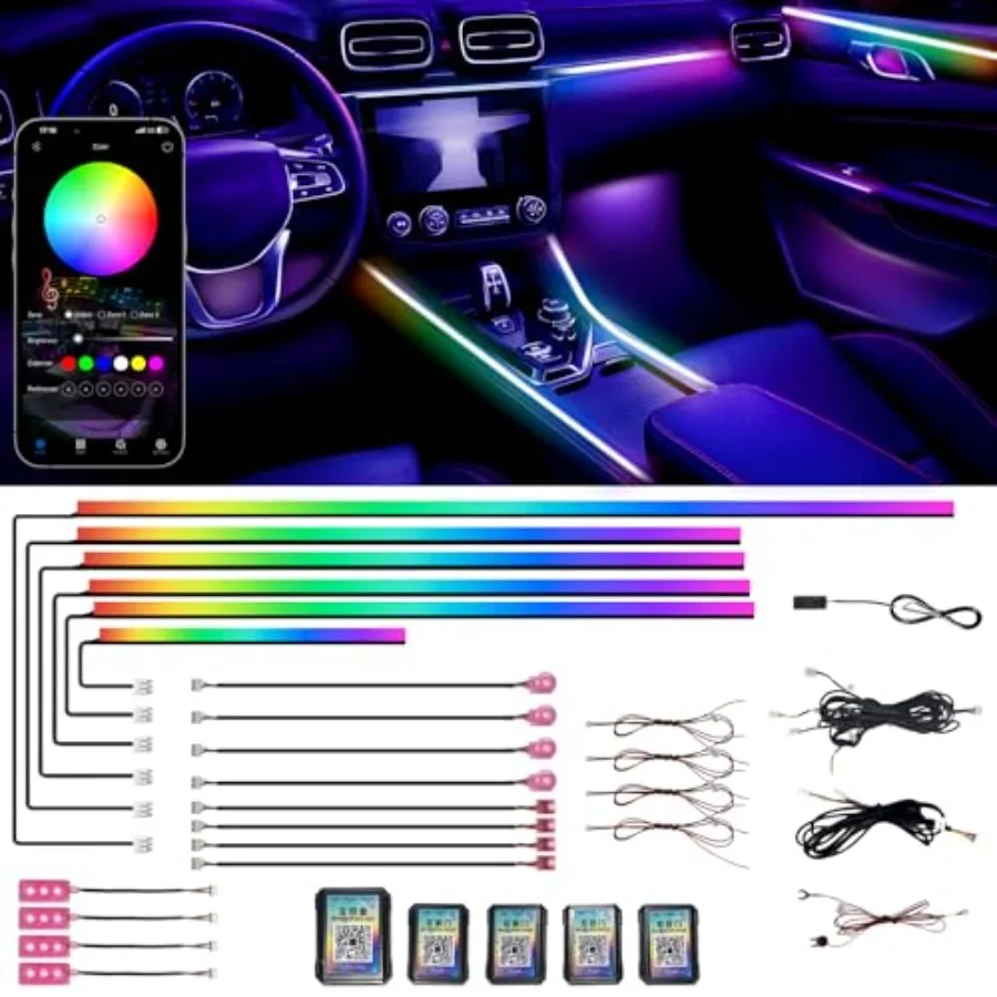 

Acrylic Interior Car LED Strip Lights, -- Car Ambient Lightg Kit, with APP Control, 622 LED Fiber Optic Strip Lights for Cars,