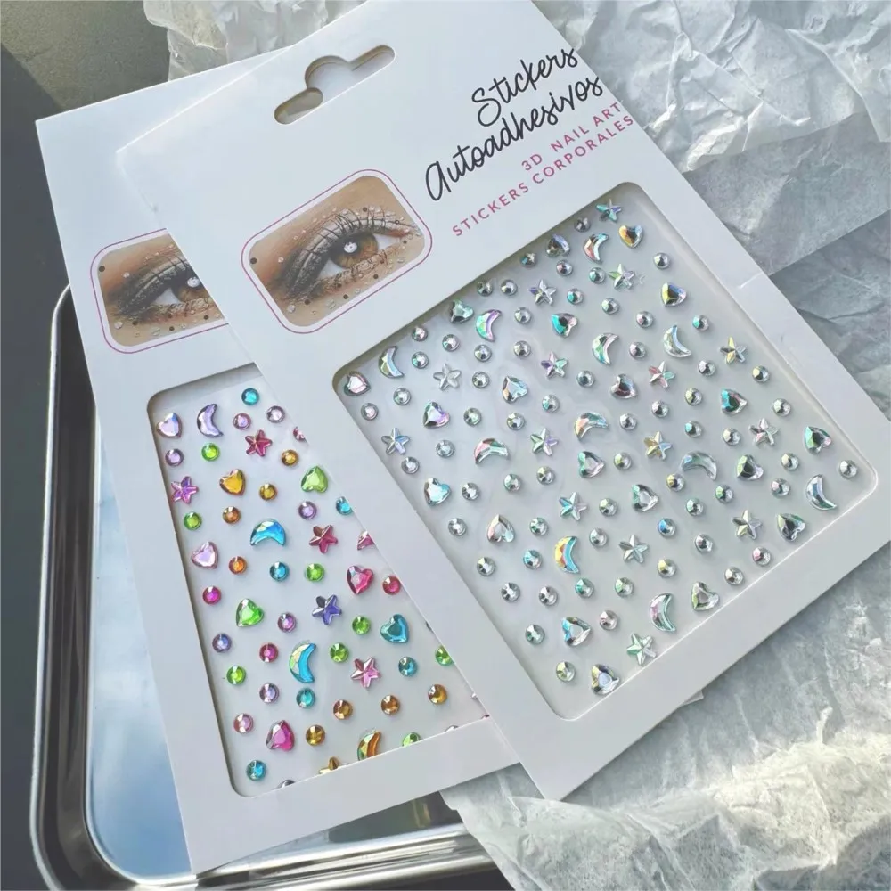 Bling Self Adhesive Face/Body Gems 3D Star/Moon/Heart/Round Temporary Tattoo Stickers AB/Clear/Red/Blue Face Hair Nail Jewelry - view 5