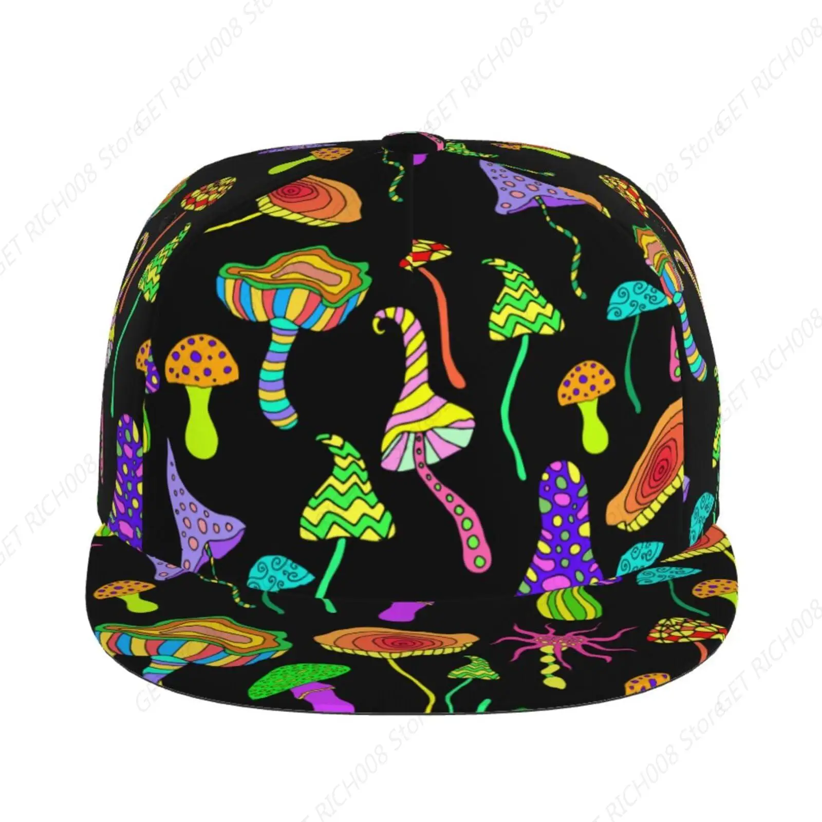 Women Men Boy Girl Fashion Adjustable 3d Printed Flat Bill Baseball Cap Cool Hip Hop Dancing Snapback Hat For Trippy Mushroom