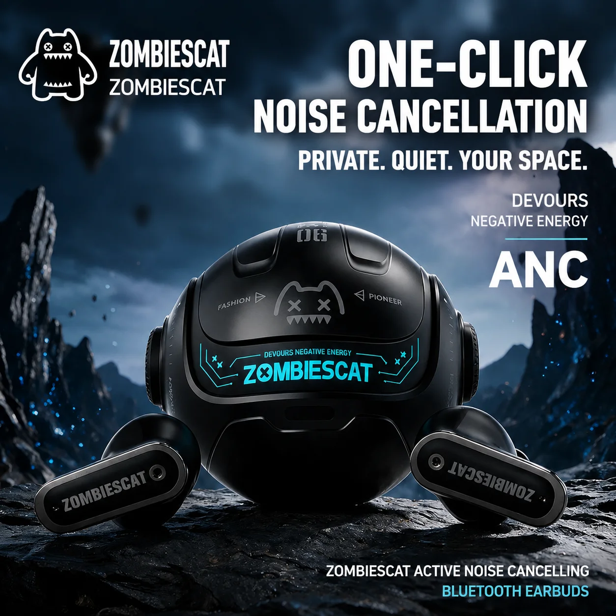 Zombiescat ANC Earbuds QCWS-B26 True Wireless Headphones Zinc Alloy Mecha RGB Earphone Gaming In-Ear Buds with Mic