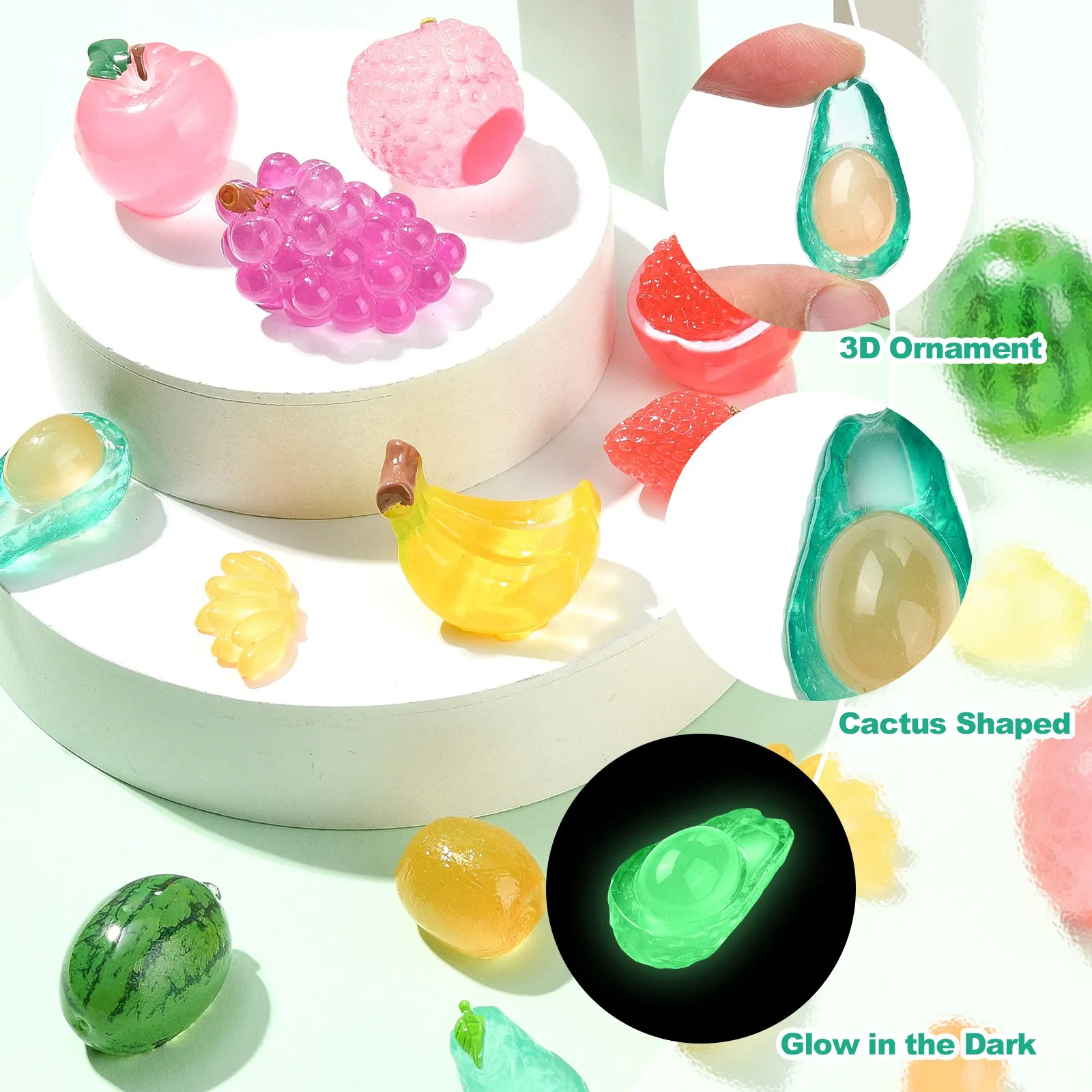 50Pcs Luminous Fruits Vegetables Figurines Resin Mini Glow in The Dark Food Figurines for DIY Decor