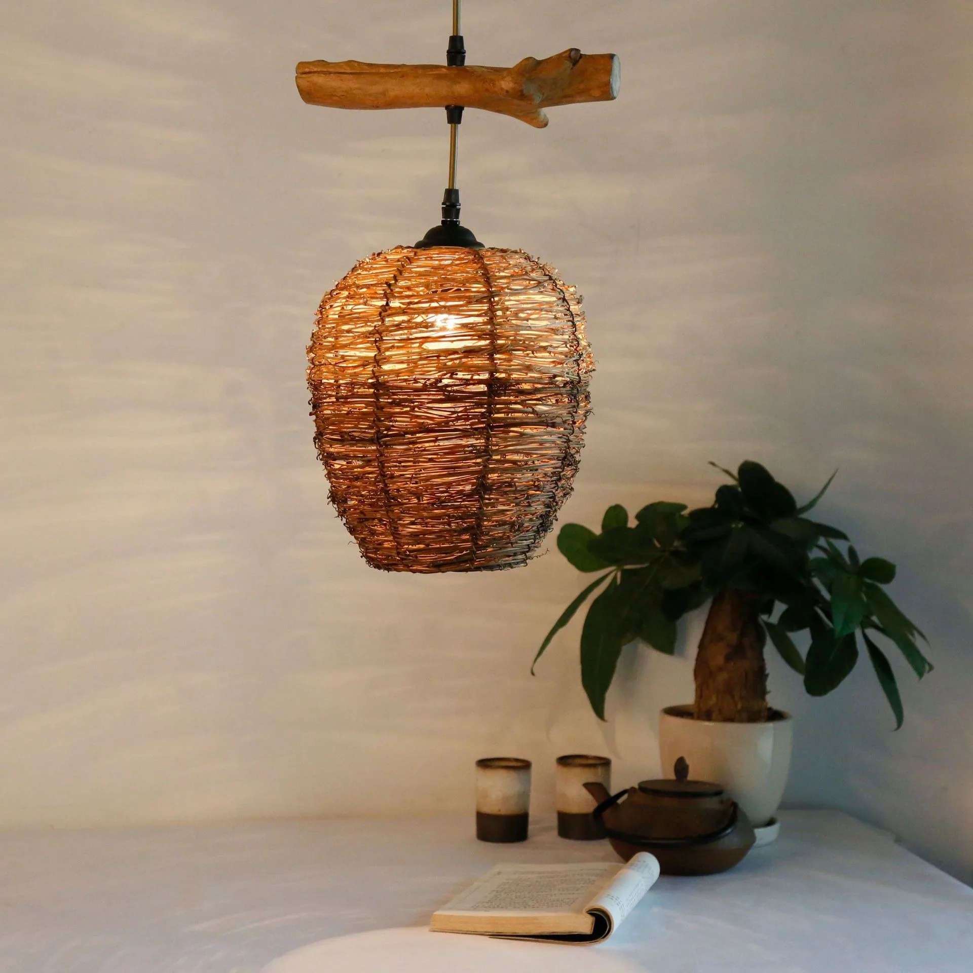 Pendant Lamp Hand Knitted Craft Lampshade Chandelier Restaurant Handmade Ceiling Light Modern Simplicity Vine weaving AC110-220V