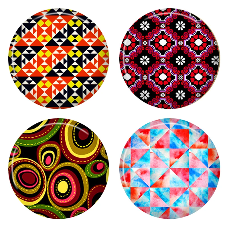 

8-40mm Photo Glass Cabochon Pattern Round Glass Cabochons Colorful Beautiful Cameo Geometry AO02
