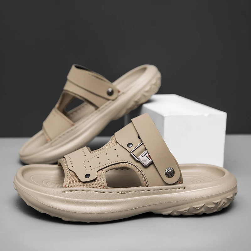 

2026 Spring Men Casual Shoes Comfortable and Fashionable Leather Footwear Youth Solid Colour Sports Man Trendy Anti Slip Sandals