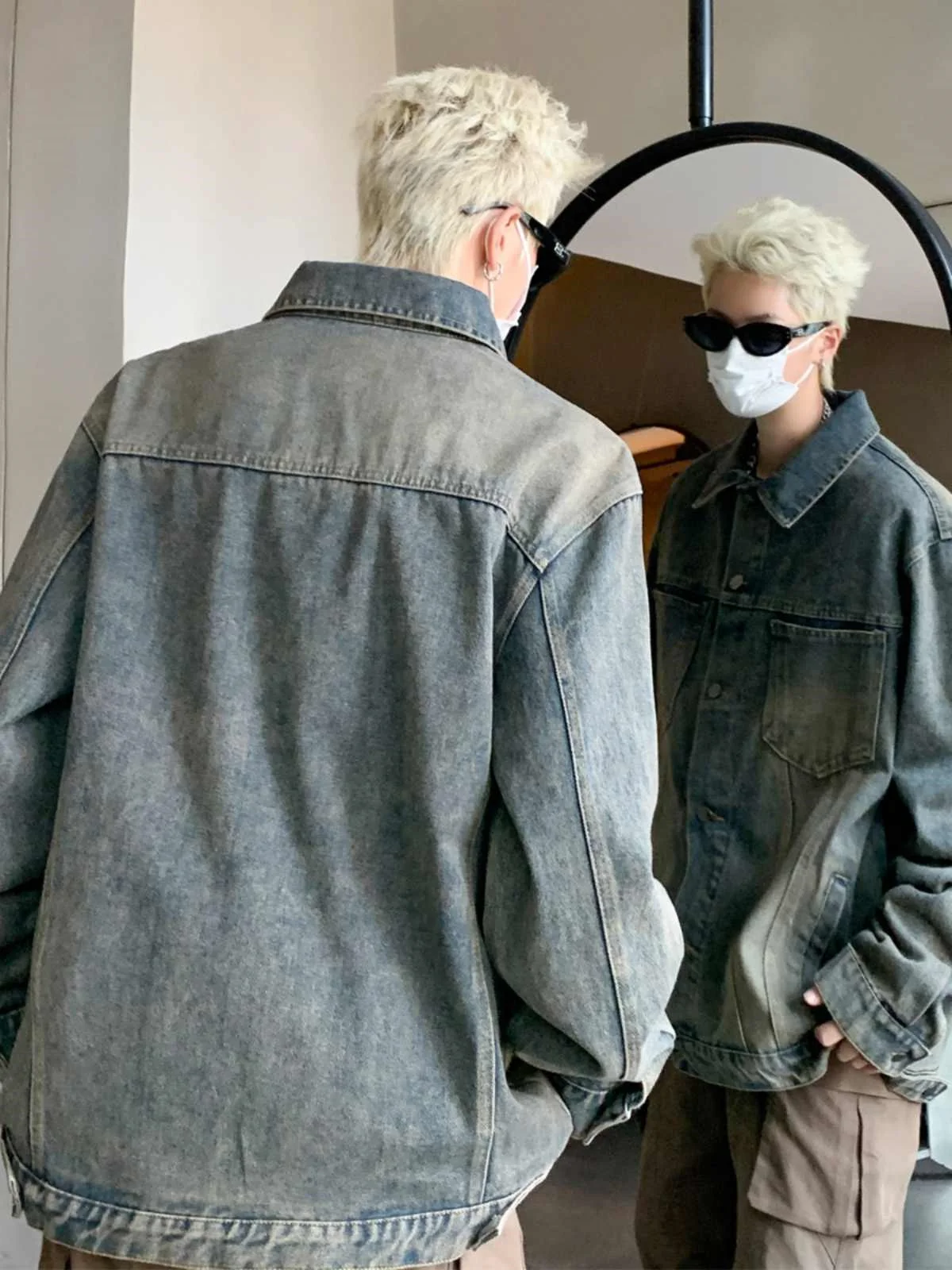 الرجعية الأمريكية Waed الدنيم Jaet الرجال ort ربيع الخريف طوق عمال Jaet خمر بارد المظهر الجينز Jaet #3