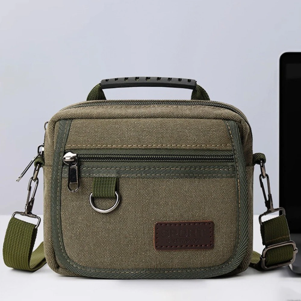 Multiple Layers Men's Crossbody Bag Waterproof Large Capacity Canvas Shoulder Bag Lightweight Durable Small Square Bag Female