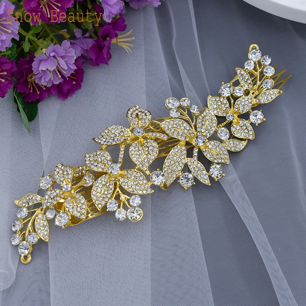 A276 Crystal Wedding Headband Leaf Hairband Tiara for Women Comb Hair Clips Wedding Hair Accessories Jewelry Bride Headpiece