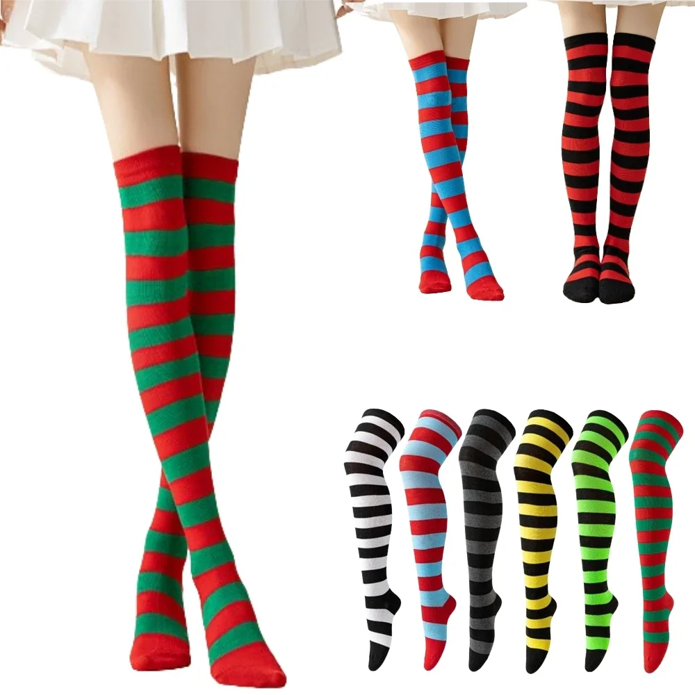 

Striped Over Knee High Socks Women High Stocking Multi-color JK Casual Warm Soks Sexy Slim Long Soks Christmas Striped Hosiery