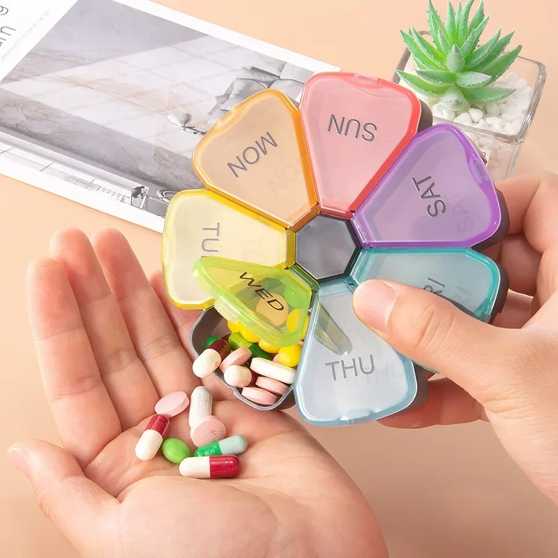 7 Days Medicine Pill Box Mini Round Portable Travel Storage Vitamin Box Sort Tablet Holder Organizer Container Cases