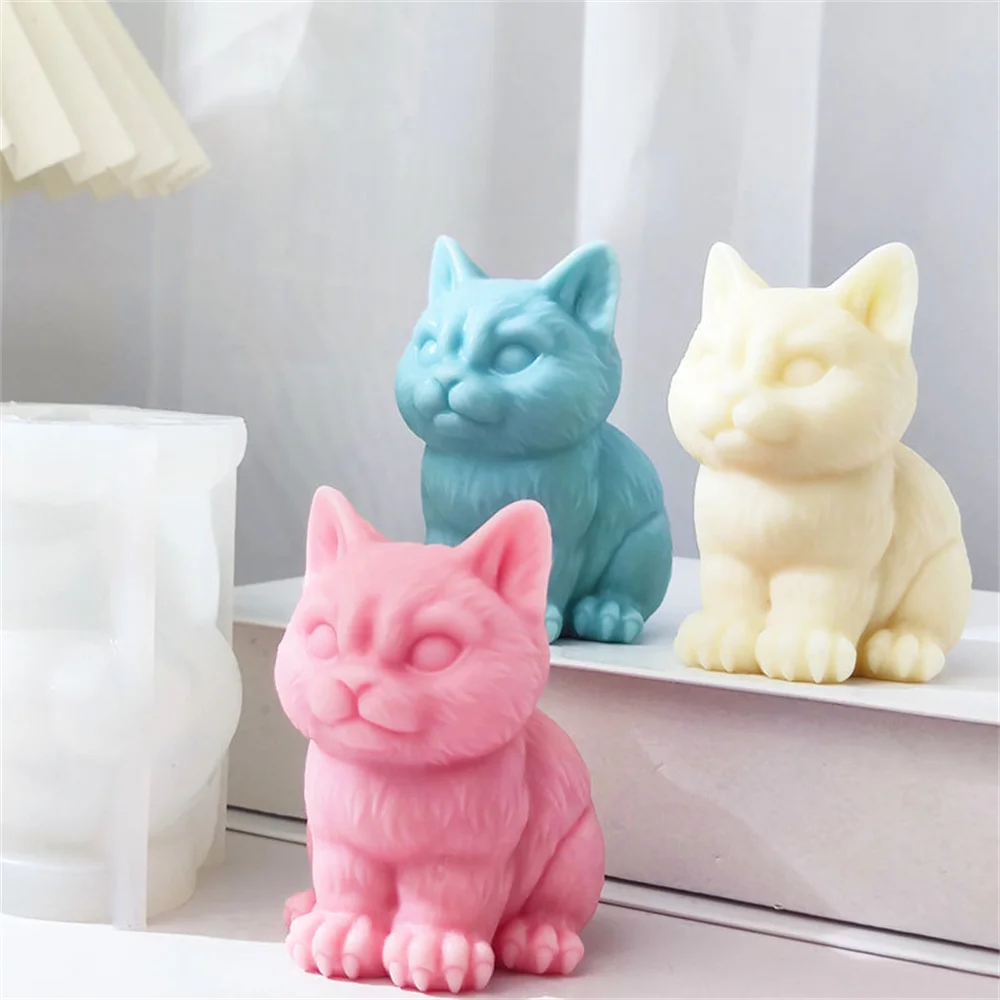 

3D Maine Coon Cat Silicone Molds DIY Handmade Scented Candle Mold Cute Animal Plaster Soap Epoxy Resin Ornament Mould Making