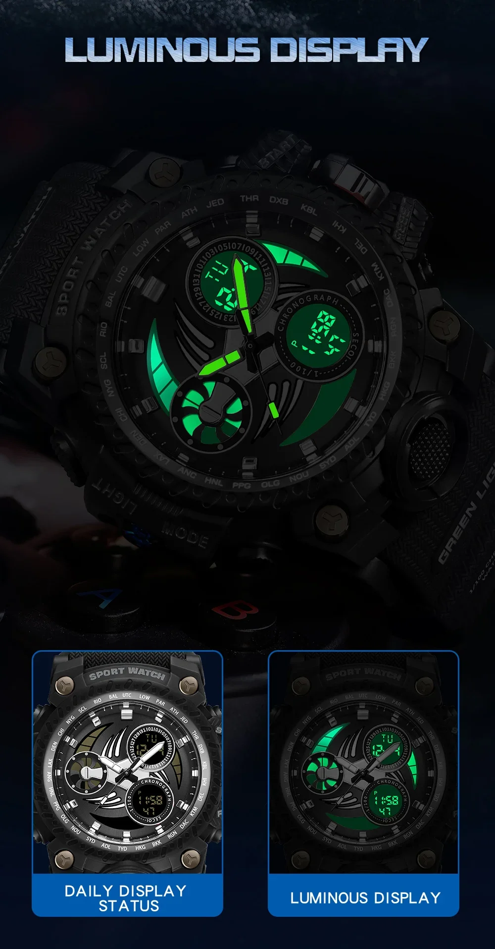 ساعة إضاءة ليلية إلكترونية متعددة الوظائف من Sanda-Men ، منبه ، مقاوم للماء ، الشباب ، اتجاه الموضة ، من الأعلى مبيعًا ، جديد