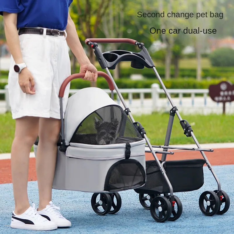 Pet Cart Dog Cat Lightweight Foldable Outdoor Pet Cart Small Dog Cart Detachable Carrying Basket