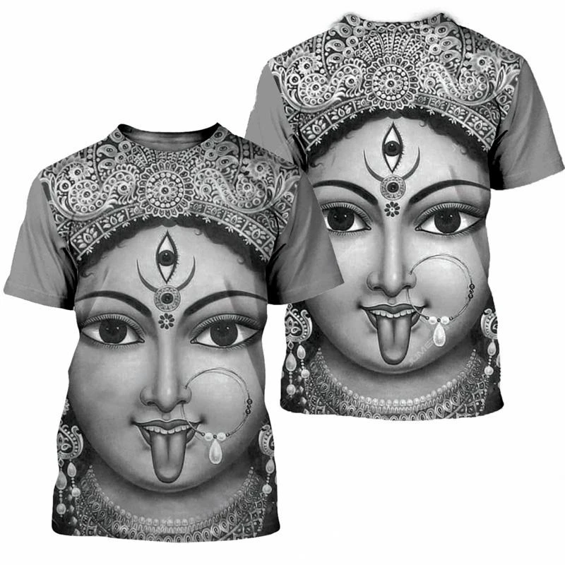 3D Printed Indian Goddess Maa Kali Puja Graphic T-shirt Diwali Pooja Men Women Tee Shirts Street Vintage Short Sleeve Tees Tops