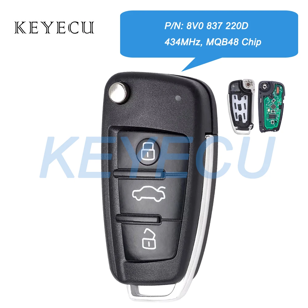 Keyecu 8V0 837 220D 434MHz Keyless Go Smart Flip Remote Car Key Fob for Audi A3 S3 2012 2013 2014 2015 2016 2017 2018 8V0837220D