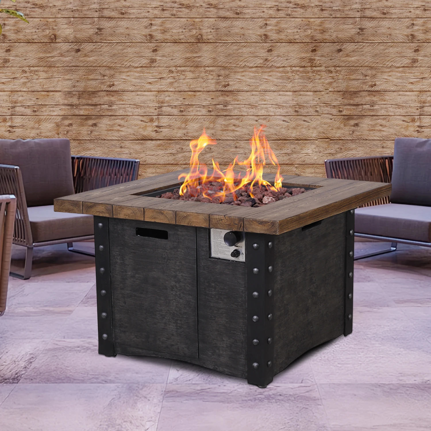 

Good Product 50,000 BTU Outdoor Gas Fire Table , Faux Woodgraine table top Fire Pit