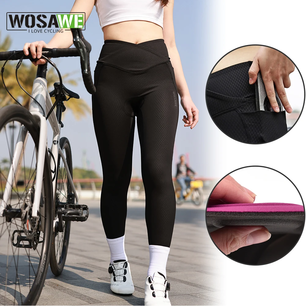 

WOSAWE Women's Cycling Pants Mountain Bike Cycling Trousers Anti-sweat MTB Leggings Racing Bicycle Padded Pants Tights w/Pockets