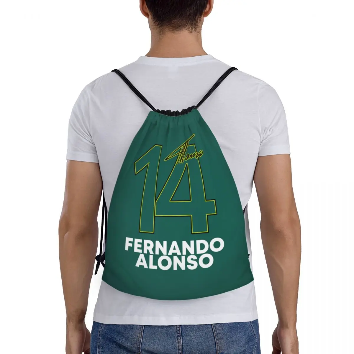 Mochila deportiva con cordón para hombre y mujer, morral con diseño de Motor de carreras, bolso de gimnasio para hombre y mujer, paquete de Sackpack de entrenamiento con número 14