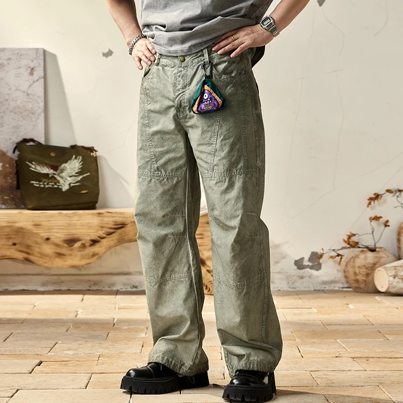 

American High Quality Cargo Pants Men Work Wear Korean Streetwear Loose Casual Straight Leg Pants High Street Trousers Male