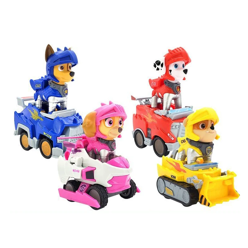 Genuine Paw Patrol Vehicle Rescue Knight Chase Skye Marshall Pull Back Cars Playset Building Blocks Action Figure Children Toys