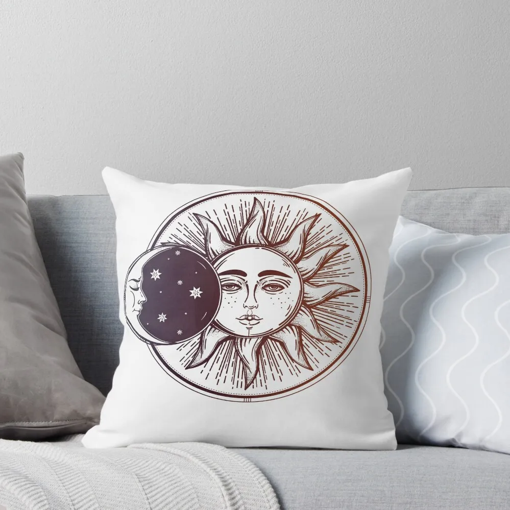 Vintage Solar Eclipse: Sun, Moon and Stars Throw Pillow Decorative pillowcase Cushion Cover Pillow