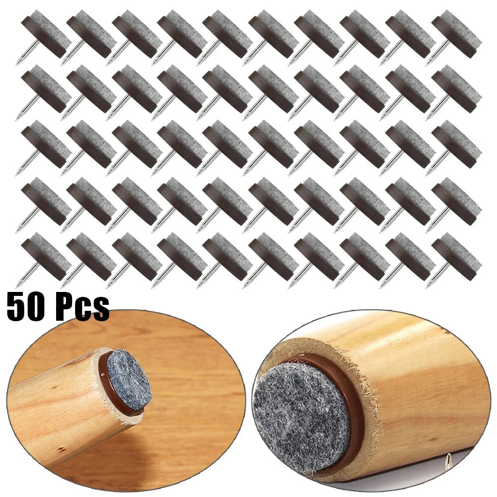 50pcs Slider Glide Pad Reduce Noise Floor Protector Round Nail-on Furniture Felt Pad For Cabinet Sofa Couch Chair Table Leg Feet