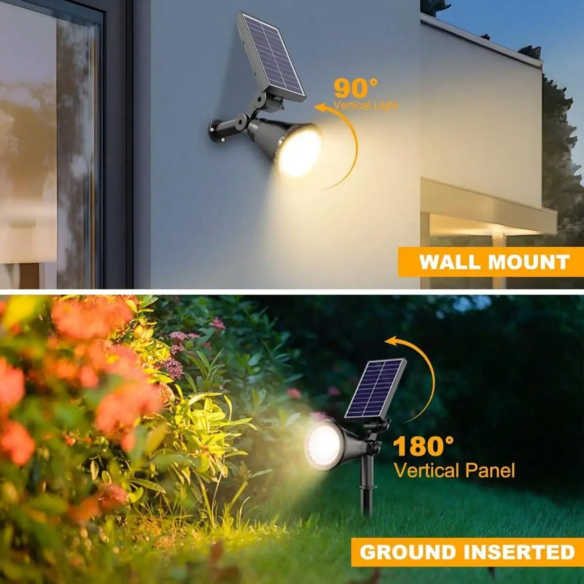 Solar Landscape Spotlight: 36 LED 180°/90° Rotatable, 50% Higher Efficiency, Waterproof White Light