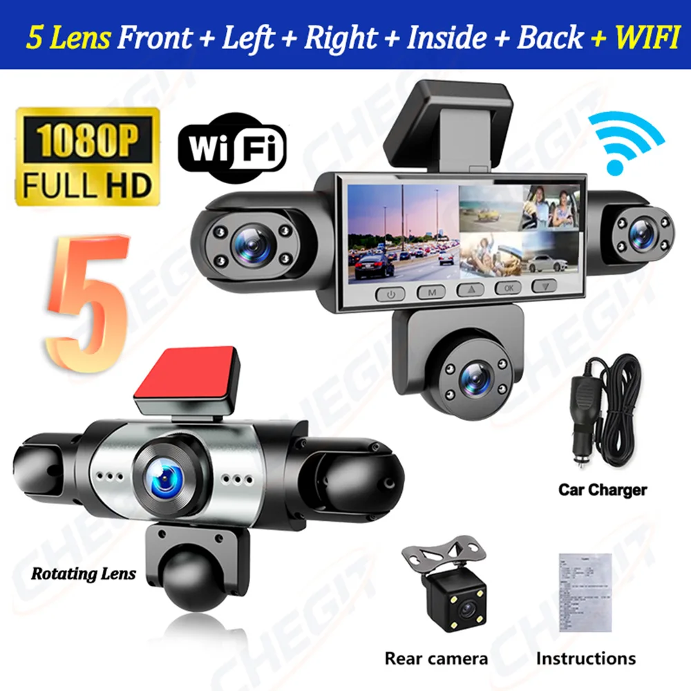 New 5Channel 360 Degree Car Dvr 1080P Video Recorder WiFi APP Dashcam 24h Parking Monitor Rear View Camera Car Recorder image 3