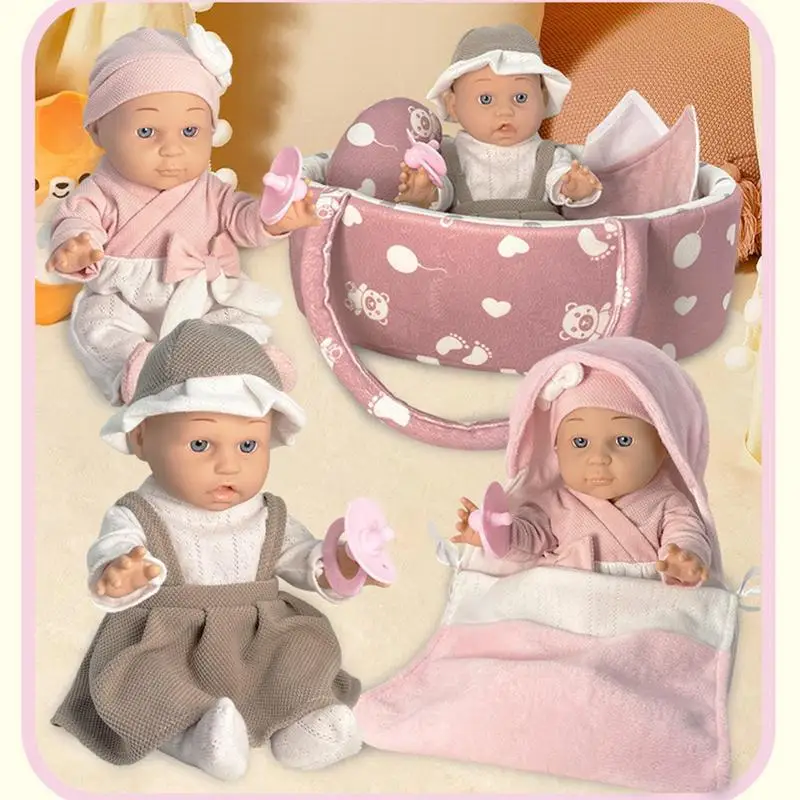 Reborn Doll Set Handbasket Reborn Doll Simulated Toddler Dolls Baby Doll Playset With Accessories Pink Pacifier Clothes Quilt