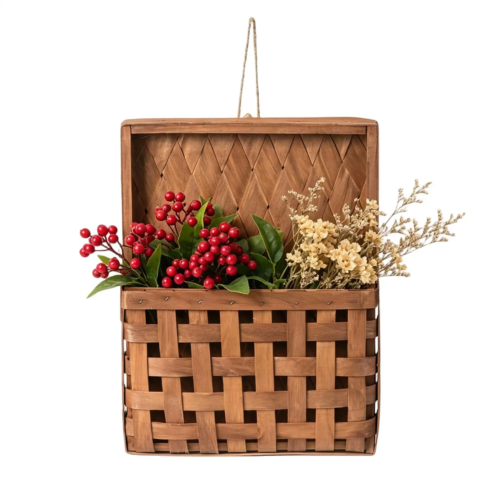 Hand Woven Rattan Hanging Flower Pots Planter Storage Organizer Holder Wall Basket Decor For Home Living Room Kitchen
