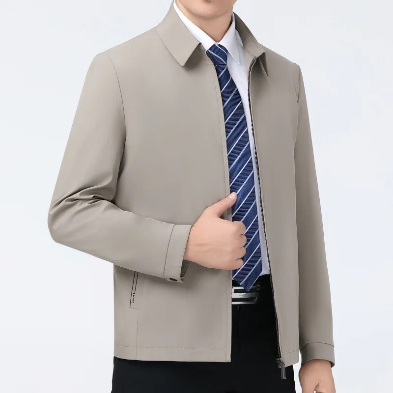 

New Men's Spring Autumn Silk Casual Thin Jaet Collar Busin Casual Dad Clothes Iron Free Long Sve Regular Length
