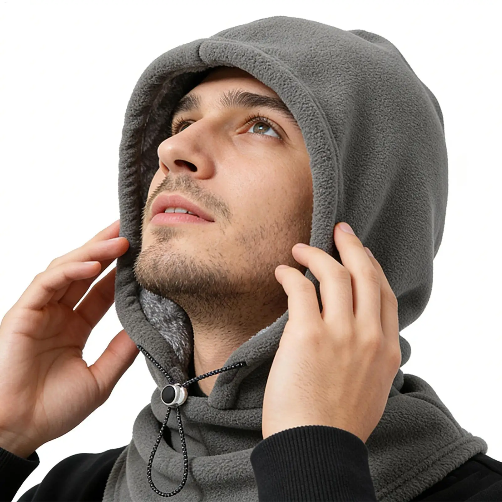 Fleece Hood Windproof Warm Adjustable Drawstring Headwear Winter Face Hood For Cold Weather Cycling Outdoor Work Hiking Skiing