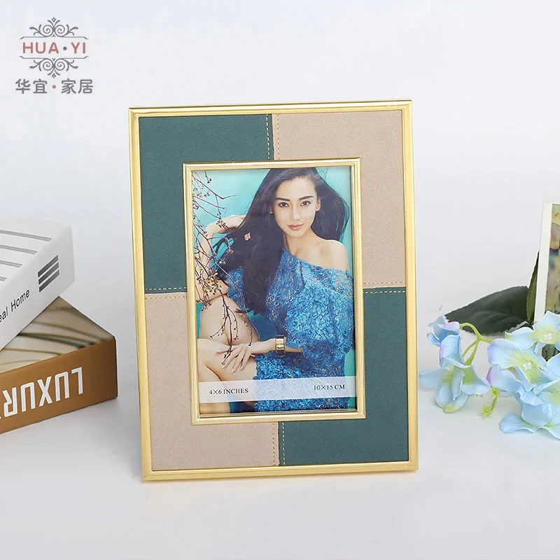 Modern Minimalist Metal and Leather 6-Inch 7-Inch Picture Frame Desk Display – Elegant Home Decor Photo Frame
