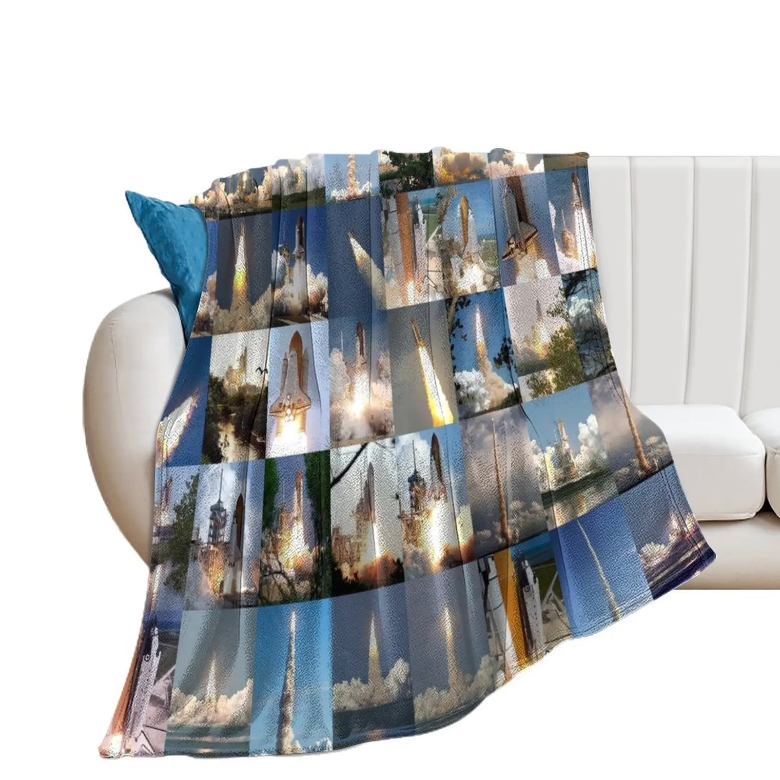 Space Shuttle Launches Throw Blanket Soft Plaid Soft Thermals For Travel Summer Beddings Blankets