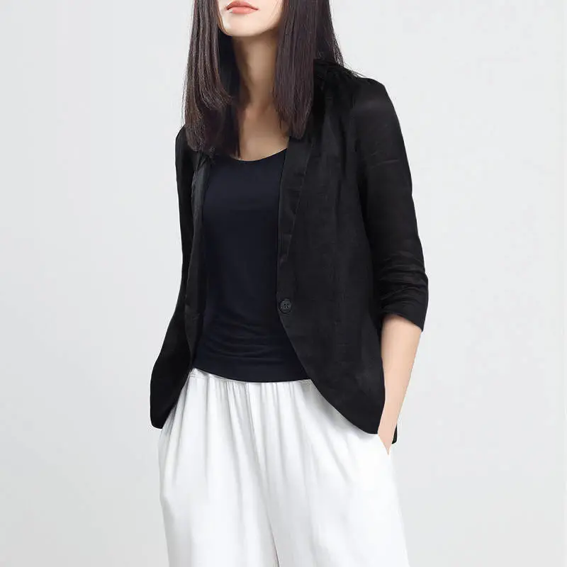 Women's Clothing 2022 Thin Solid Button Blazers Spring Summer Office Lady Fashion Business Casual Slim Simple Capable Neutral