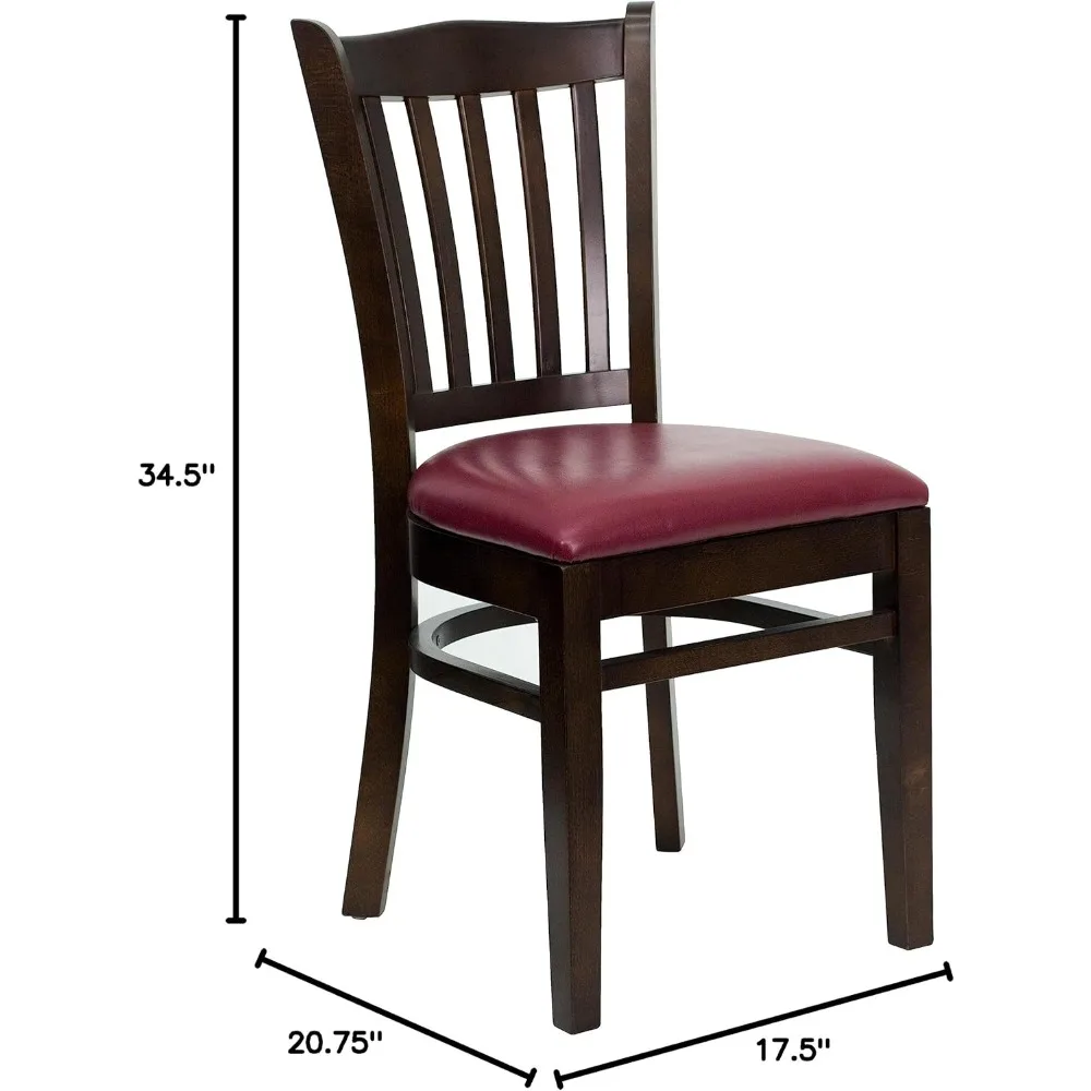 كرسي مسطح عمودي من خشب الجوز مع مقعد من الفينيل باللون العنابي، تصميم EMMA + OLIVER