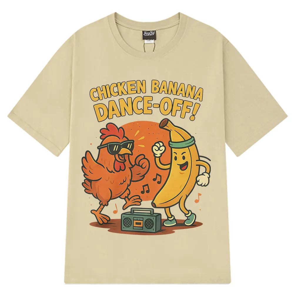 Funny Chicken Banana Dance Cute Cartoon Meme TShirt Summer Short-sleeved Harajuku Cotton Trendy T-shirt Unisex Tees Streetwear