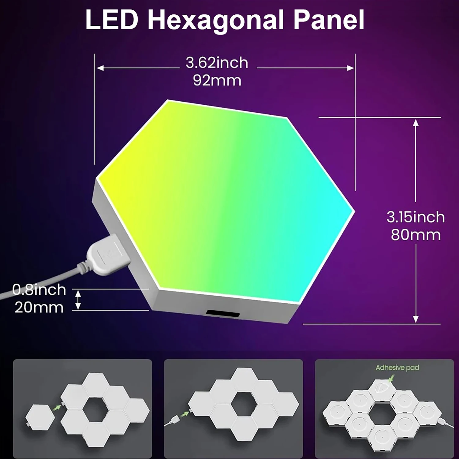 Умная Шестигранная настенная лампа RGB IC, ночник с изменением цвета окружающей среды, Стайлинг «сделай сам», музыкальный ритм, приложение для игровой комнаты, спальни