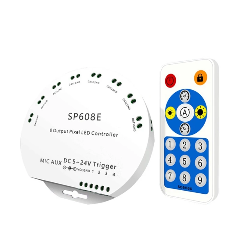 

SP608E DC5V-24V WS2812B Bluetooth APP Music Controller With Remote 8 CH SP602E 4 CH WS2811 WS2815 LED Light Strip