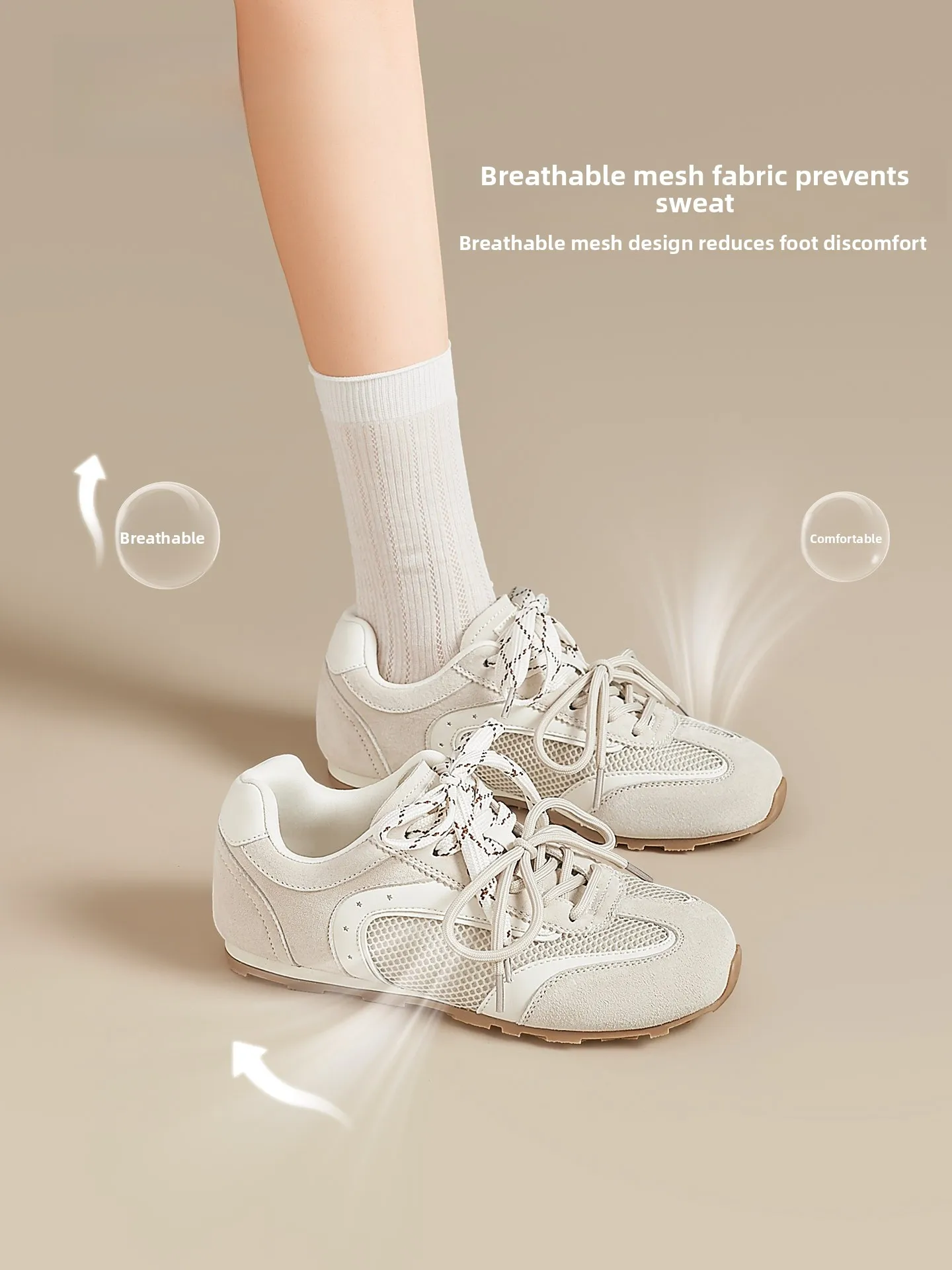 

Agsdon Women's Thick Bottom Breathable Ballet Flat Shoes Summer New Style Lightweight Mesh Upper Sporty Casual Sneakers