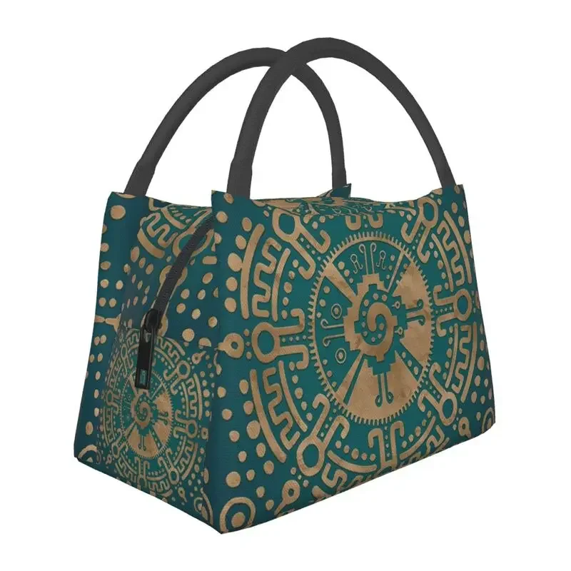 Golden Embossed Hunab Ku Mayan Symbol Thermal Insulated Lunch Bag Women Resuable  Tote Picnic Multifunction Meal Food Box