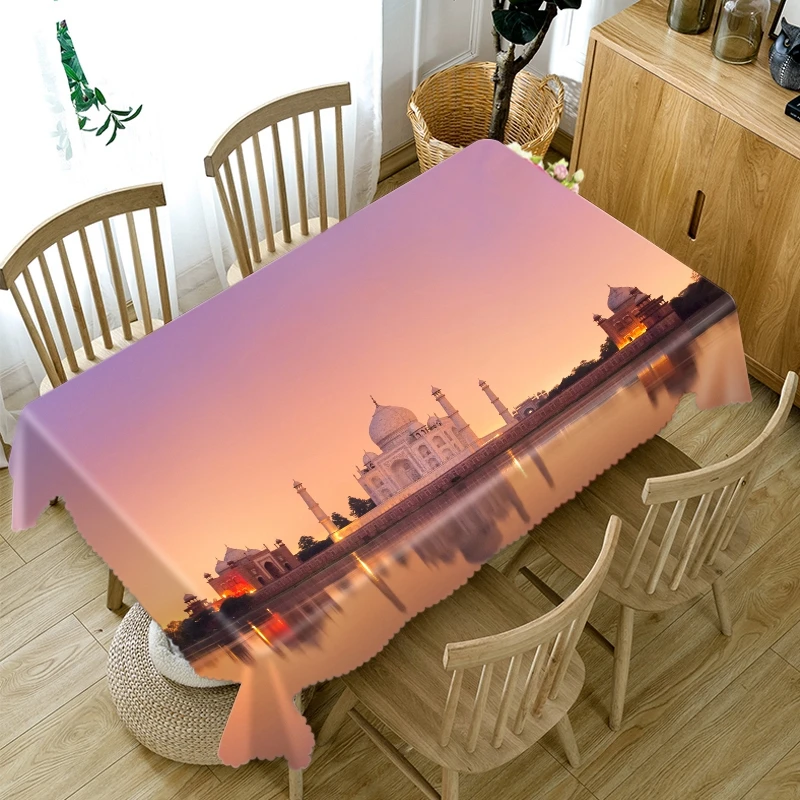 3D Castle By The River Sunset Landscape Pattern Tablecloth Rectangular Table Cover for Wedding Decoration Picnic Party Manteles