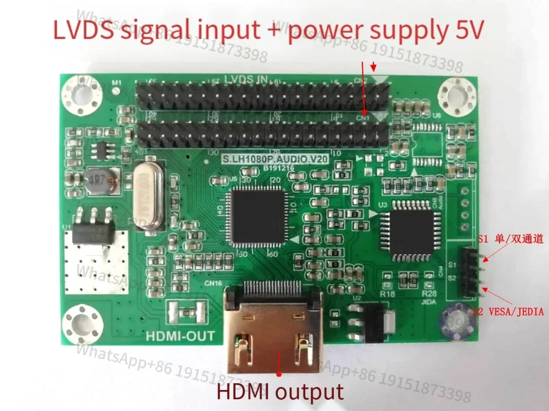 

Плата-адаптер LVDS-HDMI с поддержкой нескольких разрешений, включая стандартные 720P и 1080P.