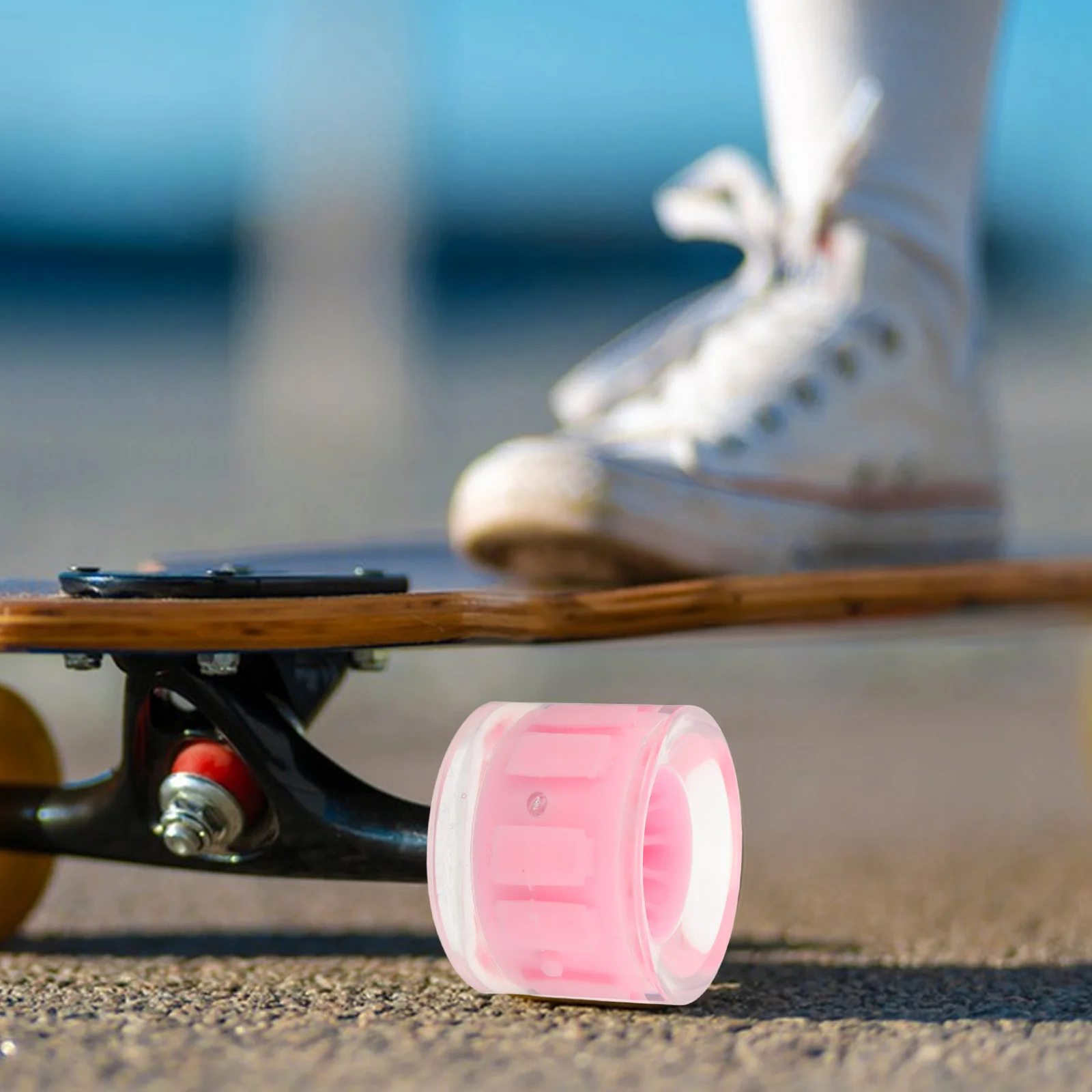 4 قطع من عجلات Longboard الوردية المضيئة من البولي يوريثان، عجلات لوح التزلج البديلة، مجموعة عجلات ركوب الشارع المستقرة والناعمة