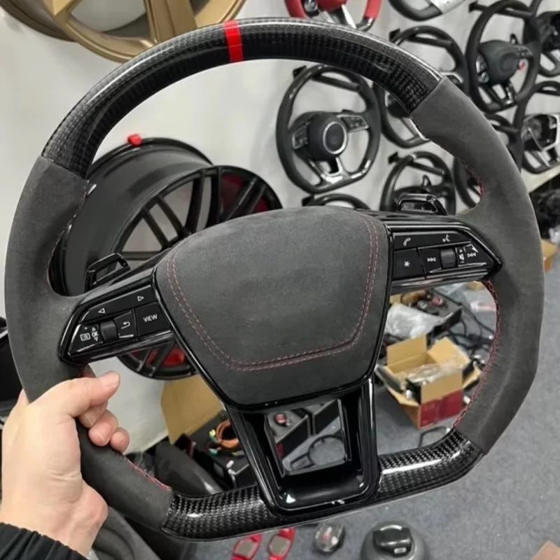 

For Audi RS/S Series Universal A3 A4 B9 A5 A7 A8 RS3 RS4 RS5 S3 S4 S5 Q3 Q5 Q7 Custom Upgrade LED Carbon Fiber Steering Wheel