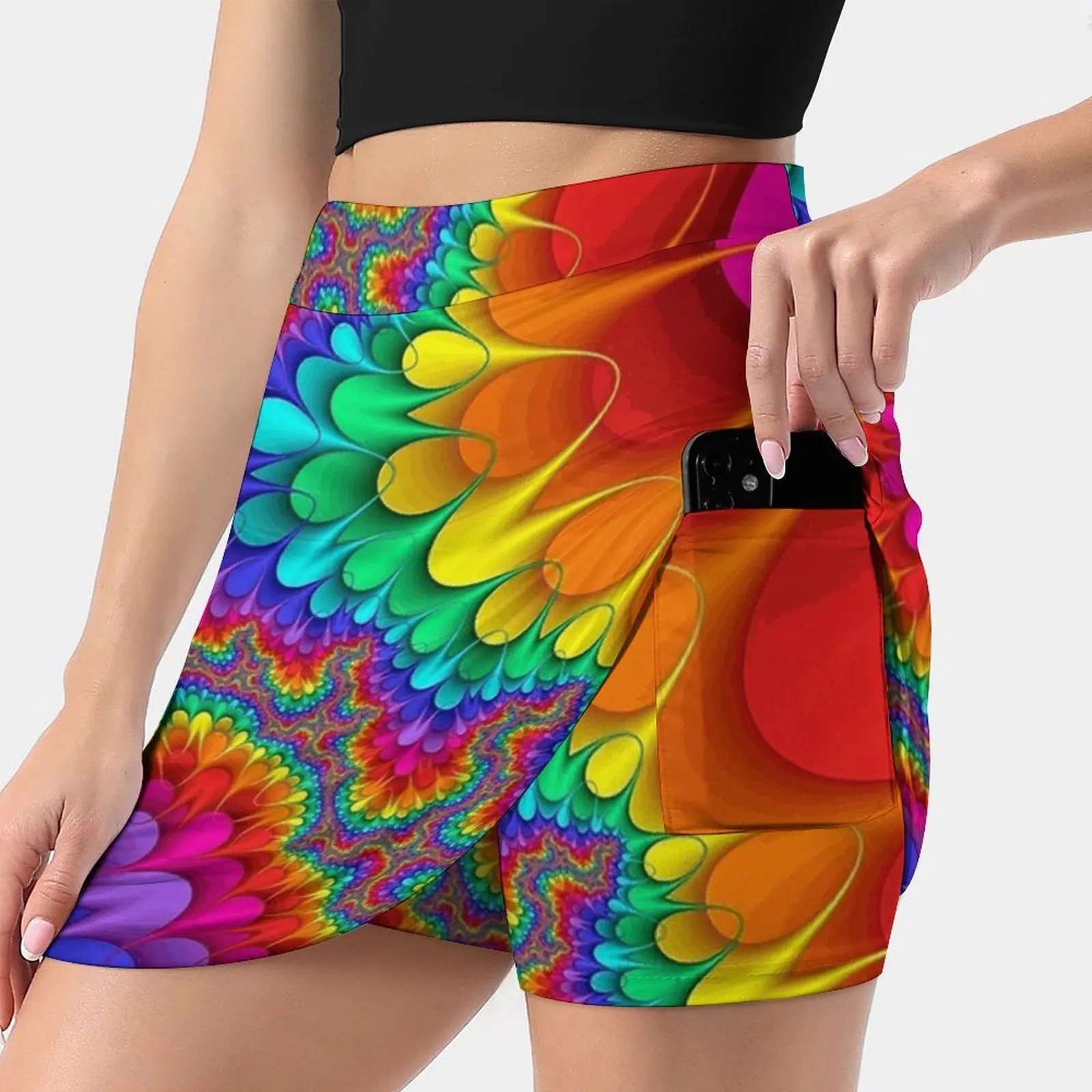 

Psychedelic Rainbow Splash Women's skirt Sport Skort Skirt With Pocket Fashion Korean Style Skirt 4Xl Skirts Hippie Rainbow