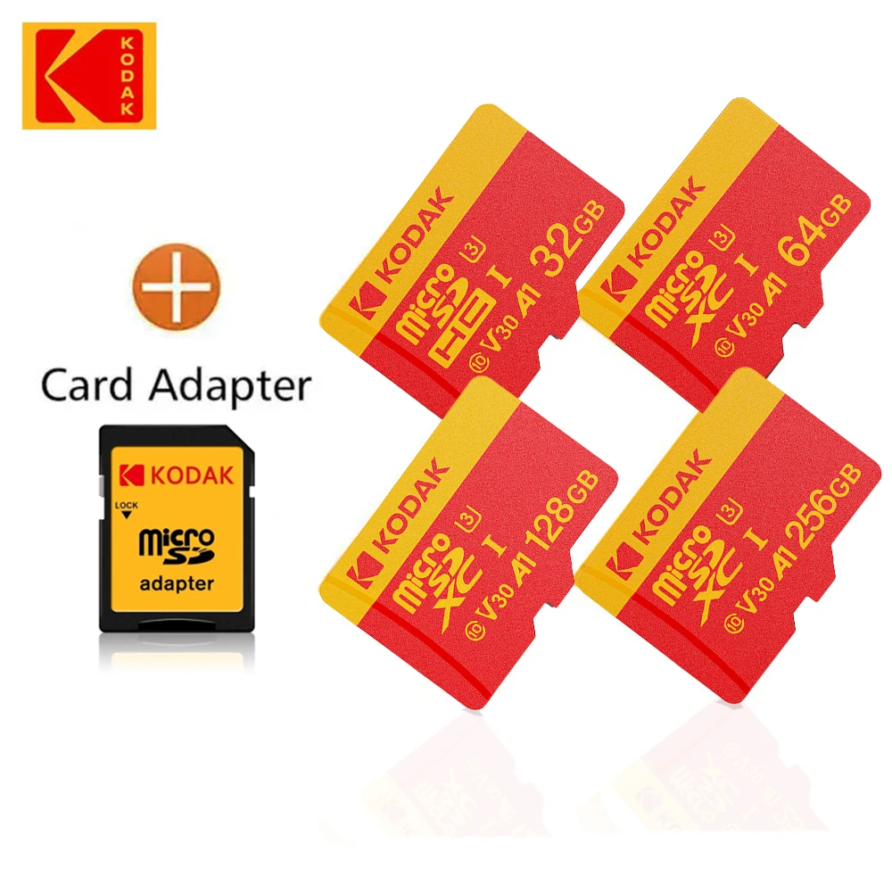 

KODAK Micro SD Card 128GB 64GB 32GB 256GB Class 10 U3 100MB/s TF Memory Card + SD Adapter for 4K Video Drone Phone