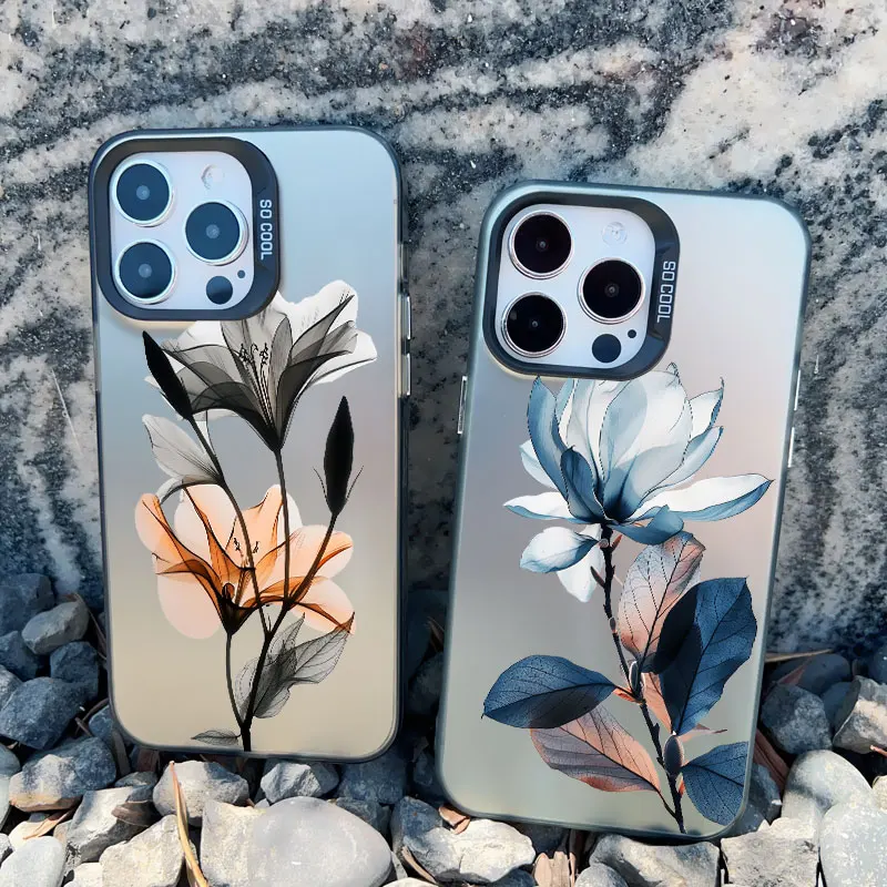 

Ink Wash Painting Flower Phone Case for iPhone 16 15 14 13 12 11 Pro Max 16 15 14 Plus 13 Mini Shockproof Laser Back Cover Funda