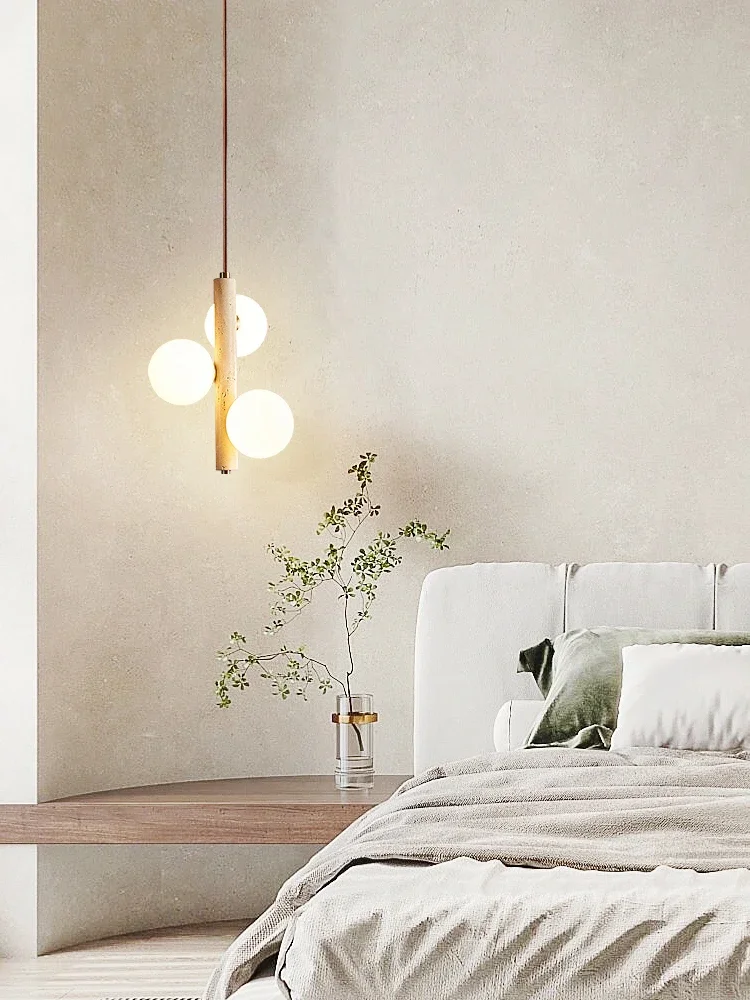 Wabi-sabi Style Cream Style Bedroom Bedside Pendant Lamp Bubble Ball Magic Bean Pearl Retro Yellow Travertine Designer